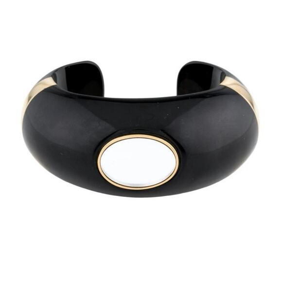 Aurélie Bidermann Designer Black Enamel Oval Mirror Gold Plated Cuff Bracelet - Picture 8 of 8